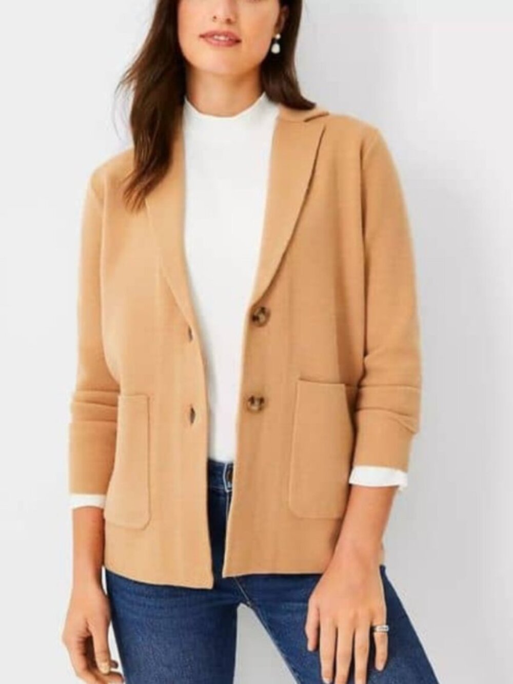 ANN TAYLOR Soft Camel Sweater Blazer - Camel